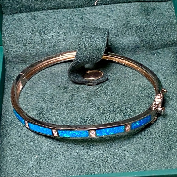 Natural Opal and lab diamonds gemstones set in rhodium plated SS bracelet - Picture 11 of 16